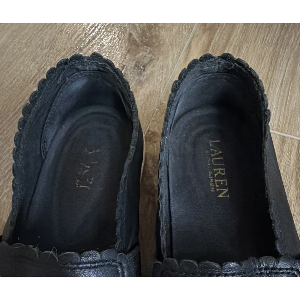 Lauren Ralph Lauren Jinny Leather Slip On Sneakers‎ 8 Black Minimalist Comfort